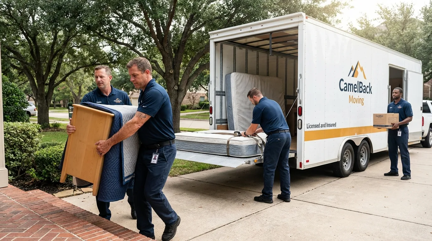 Crew loading residential truck for cross-state move from New Middletown, OH