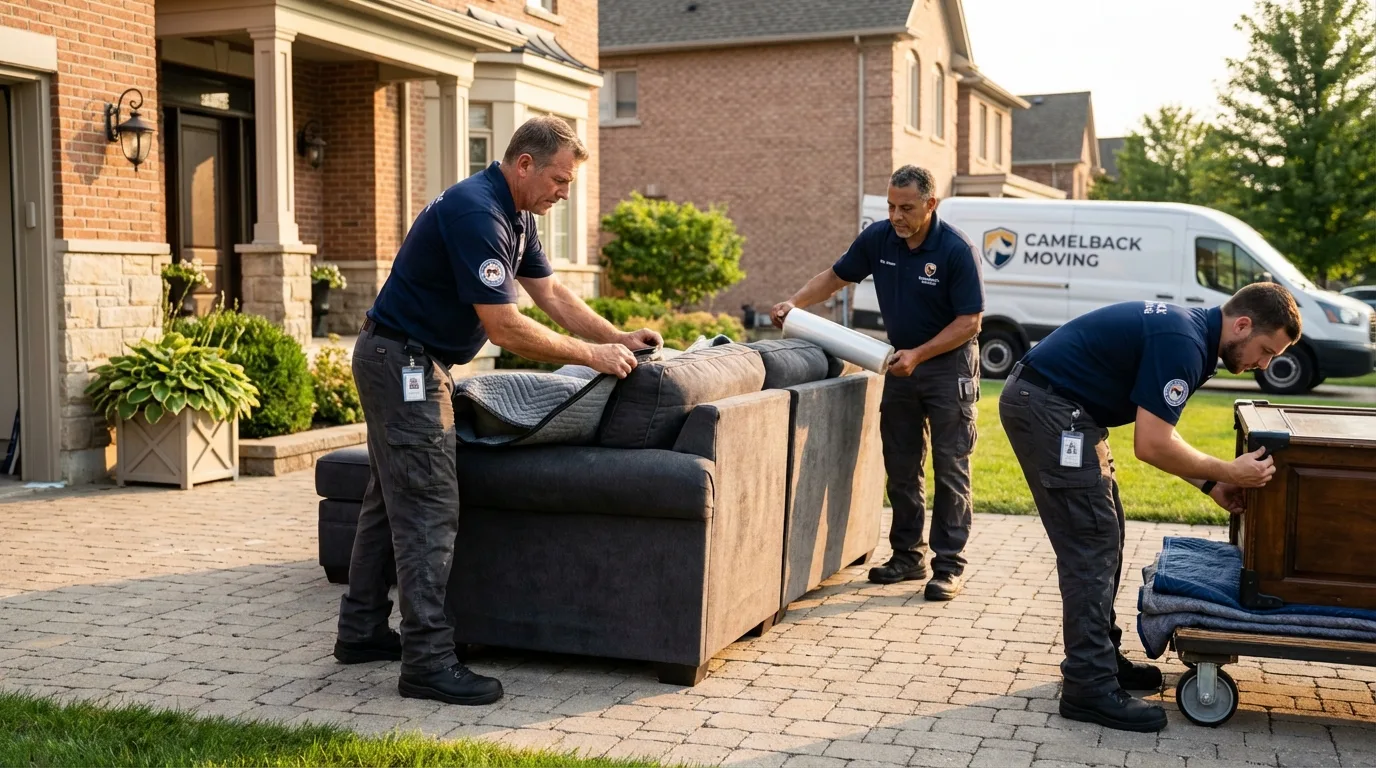 Large estate moving crew wrapping furniture in New Middletown, OH