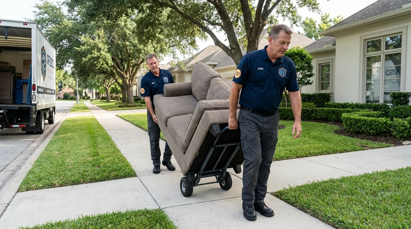 Local residential moving crew loading furniture in New Middletown, OH