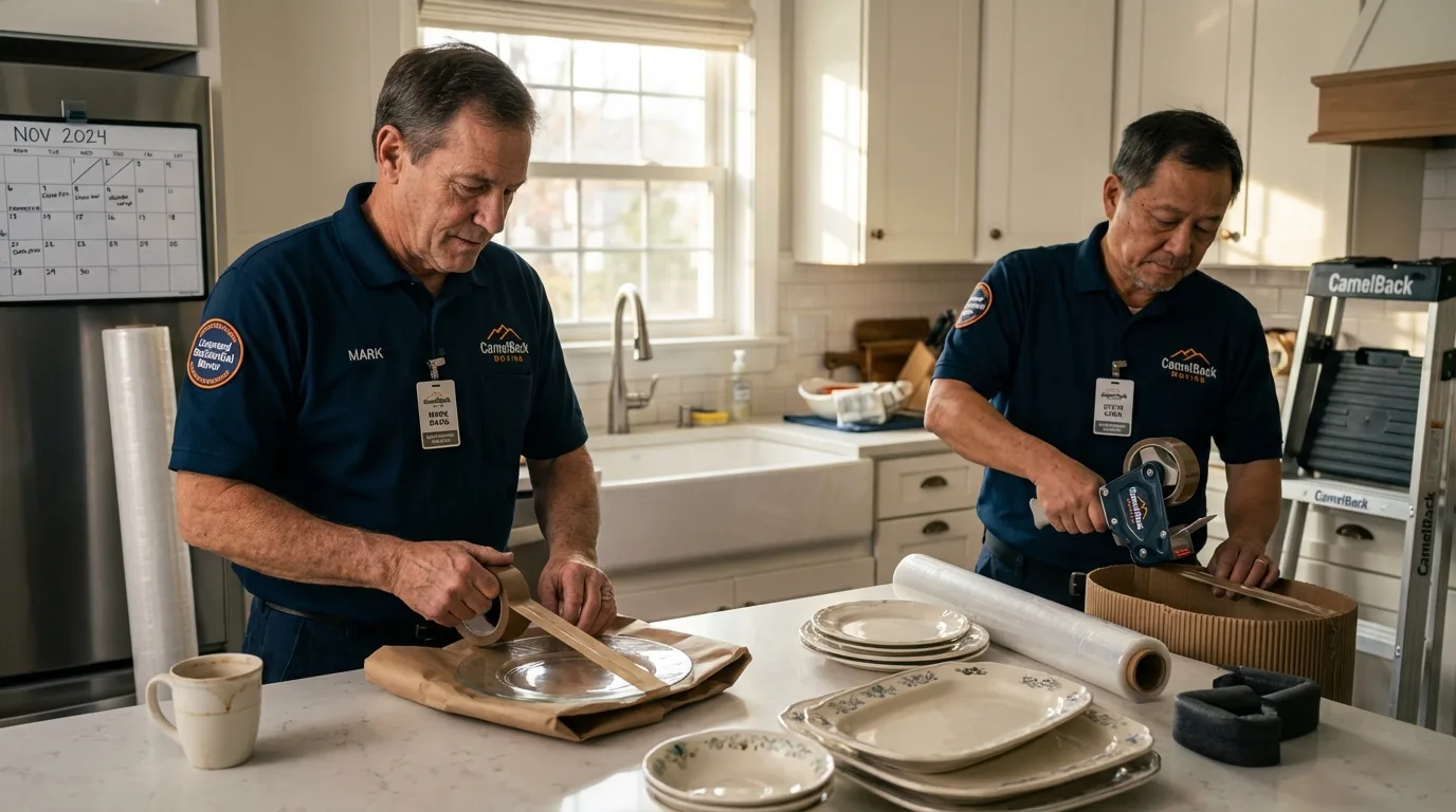 Professional crew packing kitchen dishware in New Middletown, OH